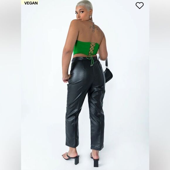 Princess Polly Encore Black Vegan Leather Straight Leg Pleated Pants Size 12 - Picture 4 of 14